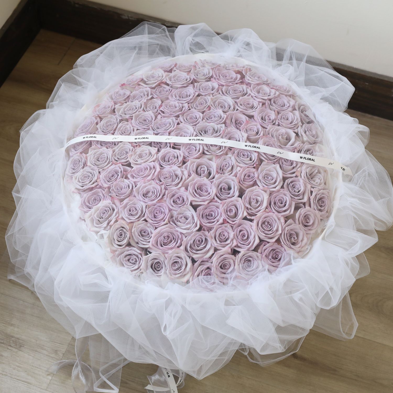 White Chiffon Lavender Roses