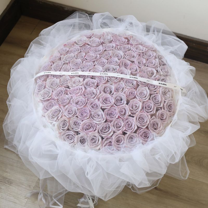 White Chiffon Lavender Roses
