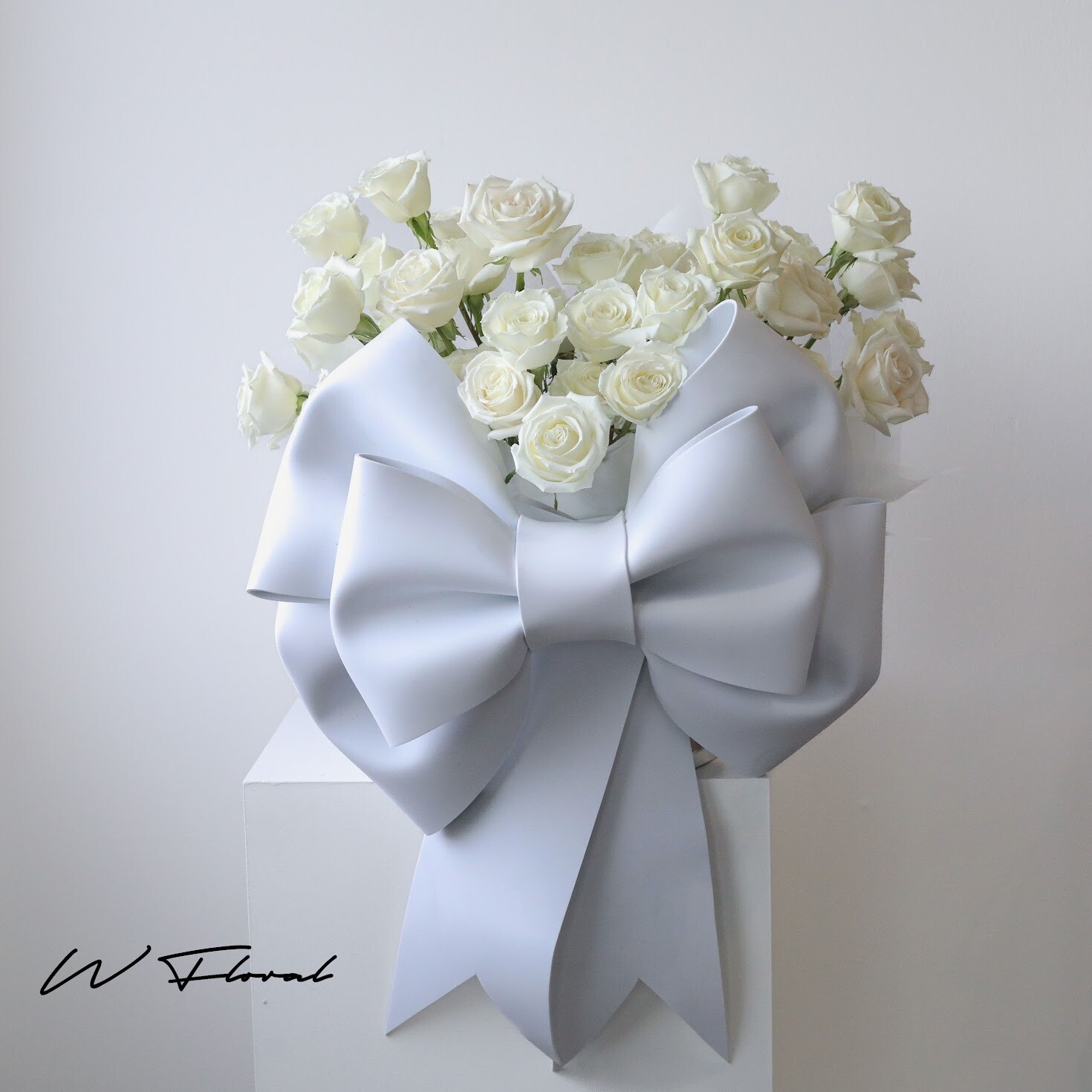 W New Rosette Bow Rose Hug - White