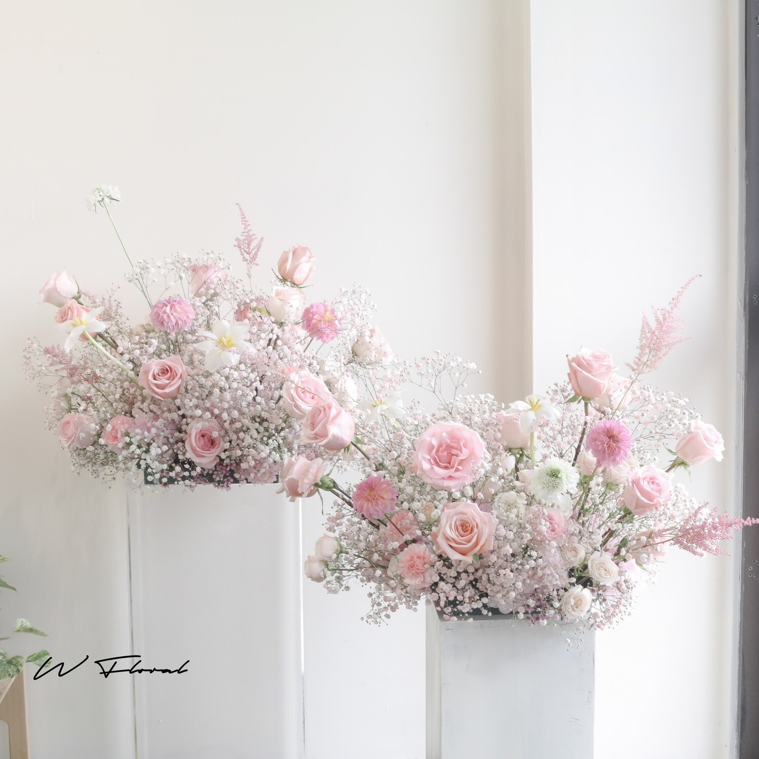 Airy wedding aisle arrangement with blush pink flowers by W Floral Toronto