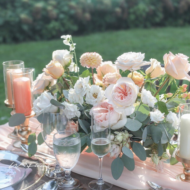 Centrepiece - Elongated Charlize Gold Compote Arrangement
