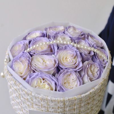 Tweed & Pearl Icy Lavender Rose Round Bouquet