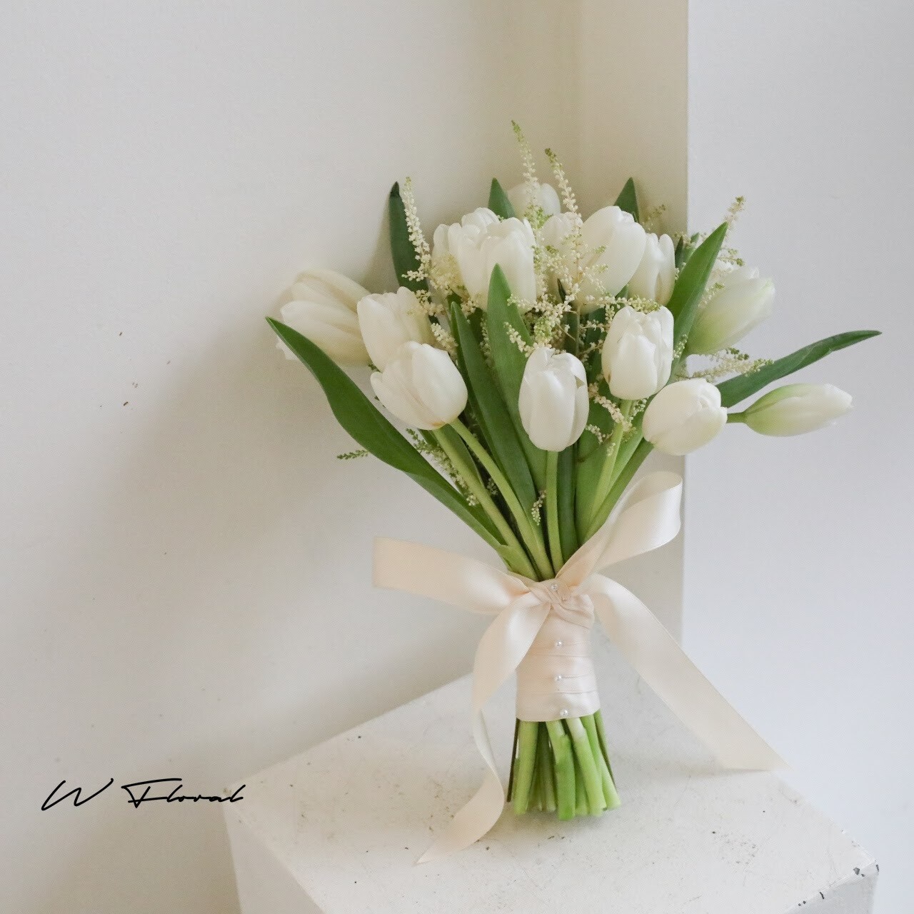 White tulip bridal bouquet by W Floral Studio
