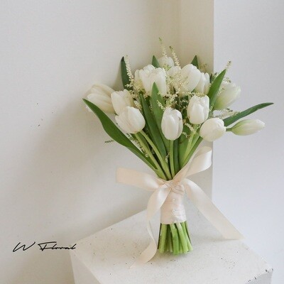 White tulip bridal bouquet by W Floral Studio