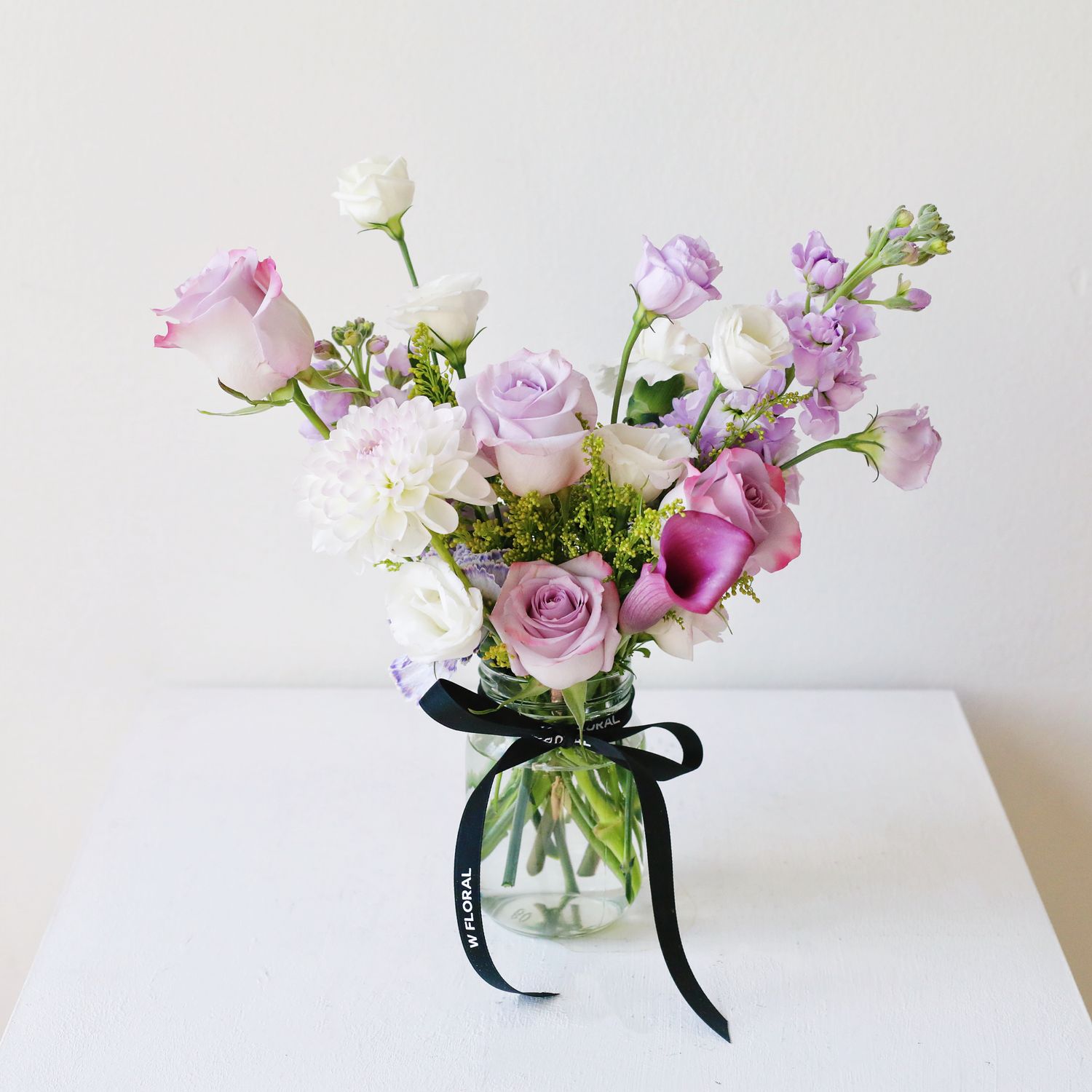 Maison jar wedding centrepiece with fresh seasonal flowers by W Floral Toronto