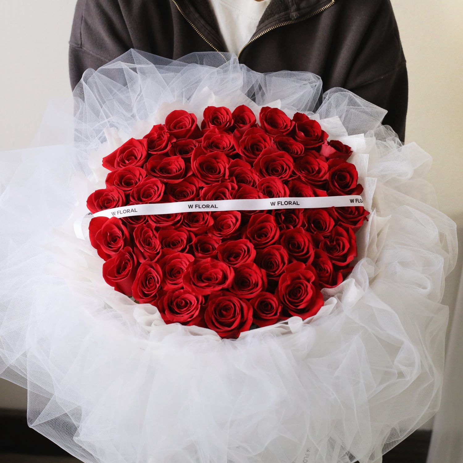 White Chiffon Red Roses