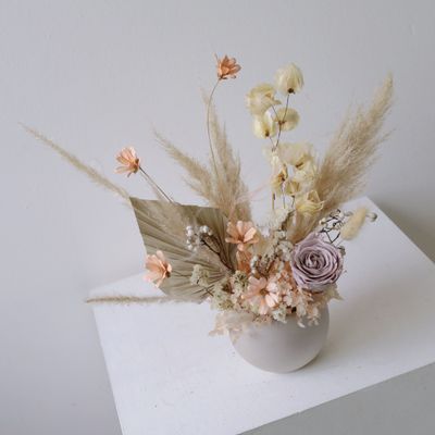 Sculptural dried flower arrangement for modern home decor