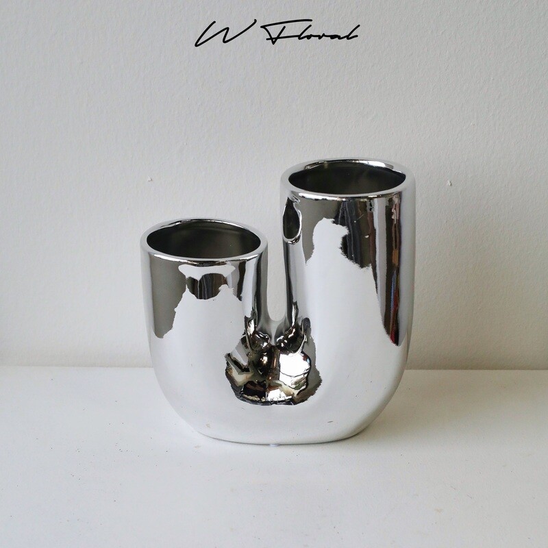 Silver Pipe Vase with sleek modern sculptural silhouette