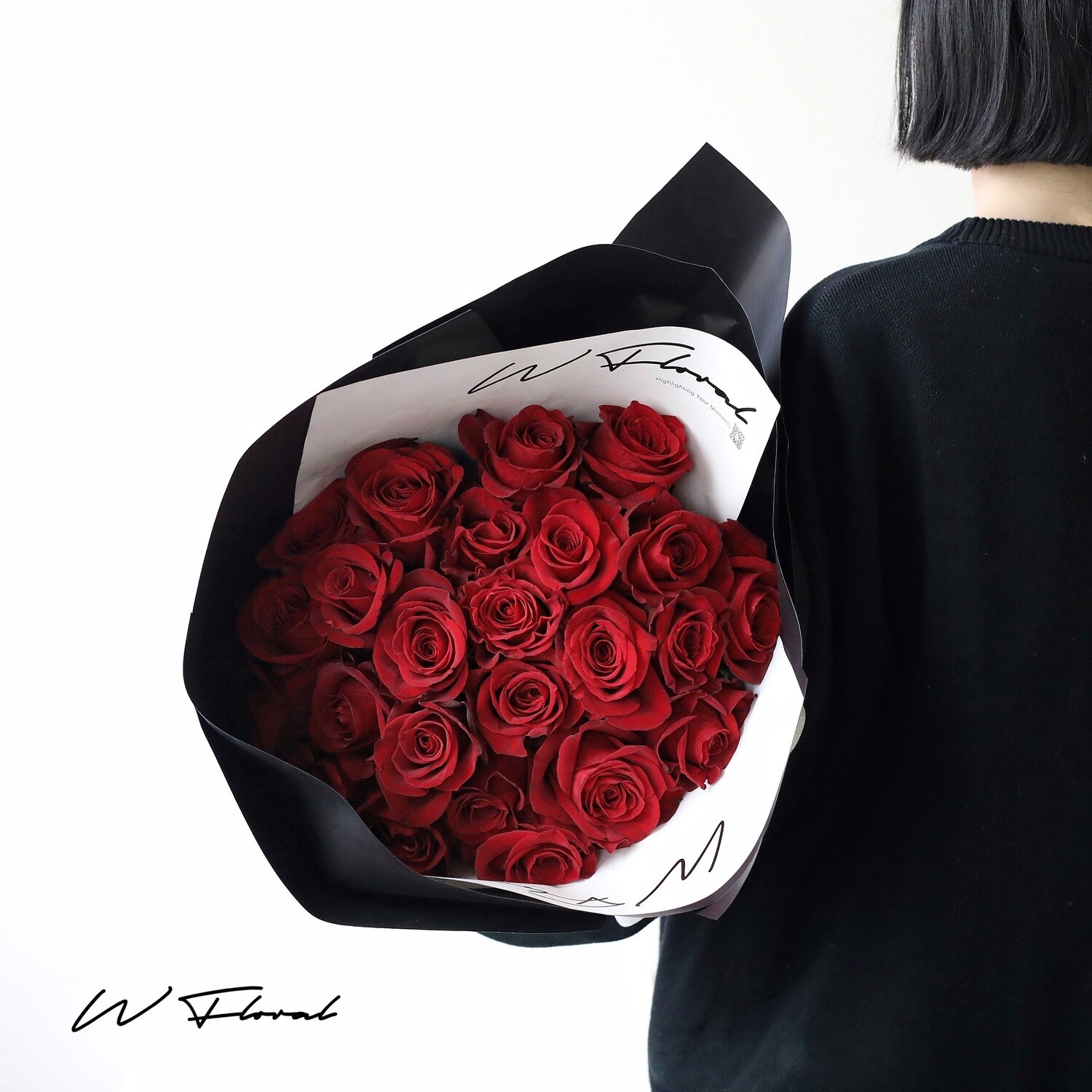Modern red rose round bouquet with 24 or 36 premium roses