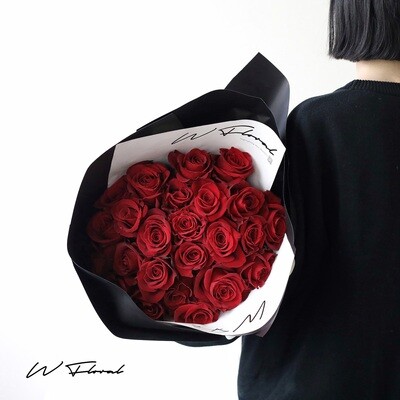Modern red rose round bouquet with 24 or 36 premium roses