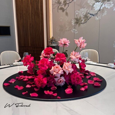Large romantic pink rose wedding centrepiece for round table by W Floral Toronto