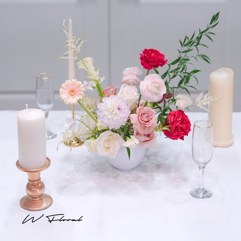 Floral table centrepiece for dinner party and celebration