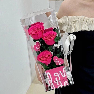 Barbie pink preserved rose arrangement lasting over a year