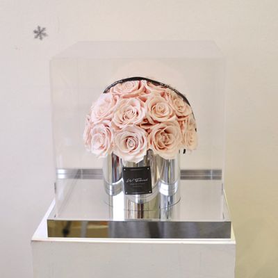 Dusty pink mushroom-shaped preserved rose arrangement