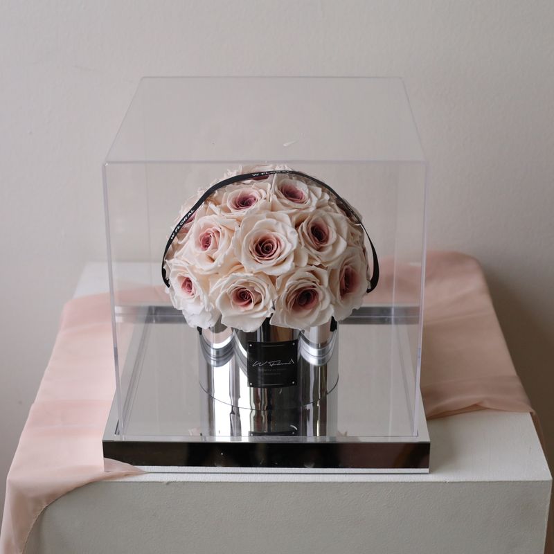 Whimsical preserved flower gift designed in a mushroom shape