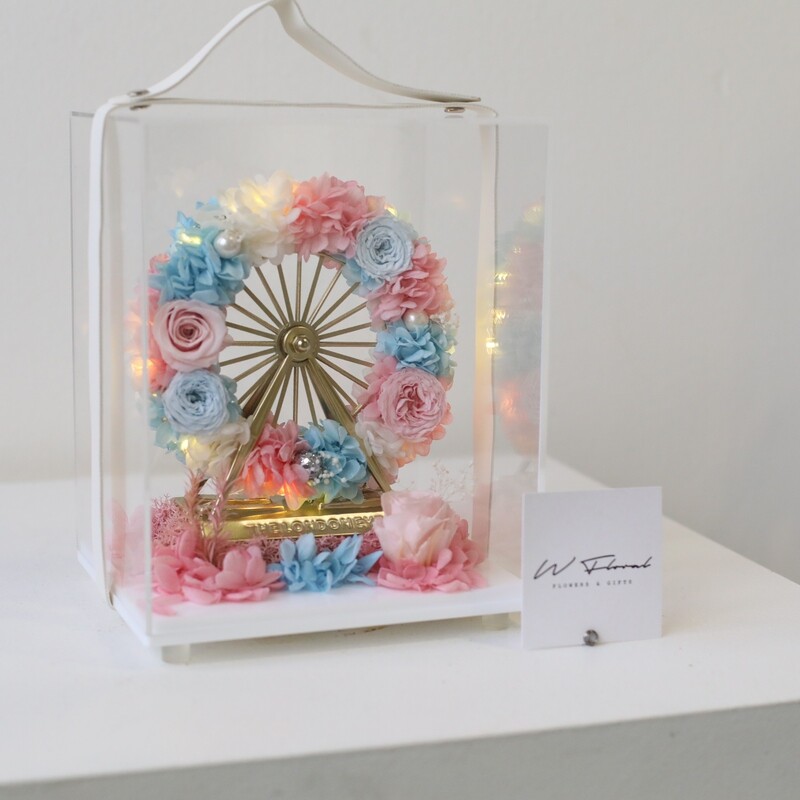 Preserved Flower - Mini Preserved Ferris Wheel Carry On - Light Blue and Pink