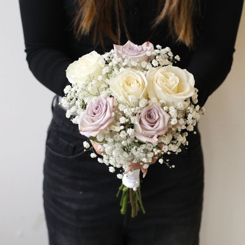 Rose and baby’s breath bridesmaid bouquet by W Floral Studio