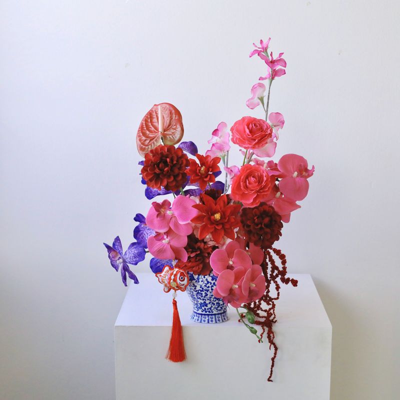 Wealthy Blooms Porcelain Vase Arrangement - Artificial Flower - 2026 Lunar New Year