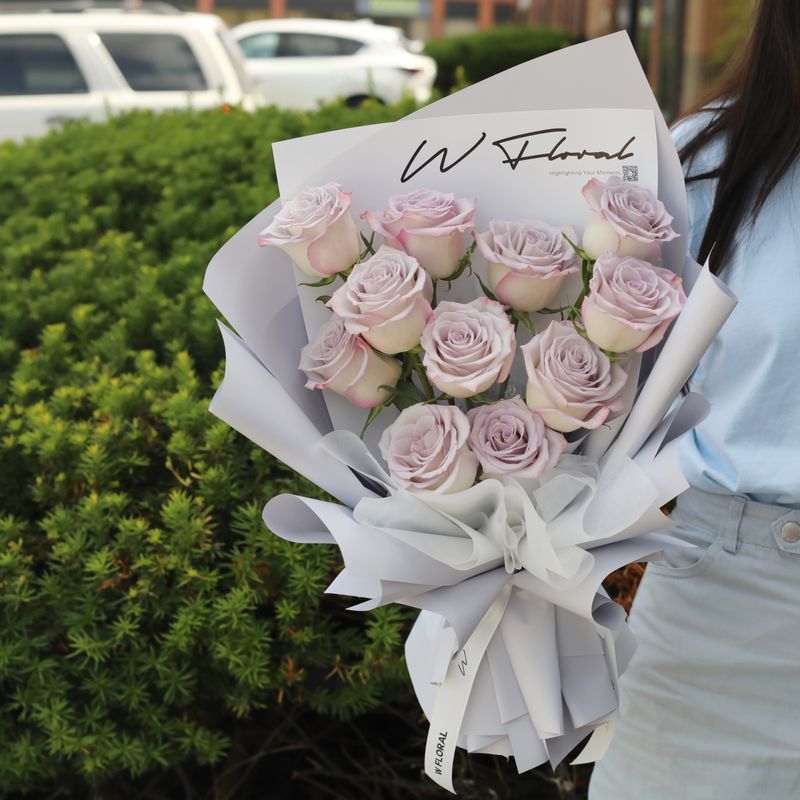 Lavender rose bouquet with premium purple roses and W Floral signature wrapping