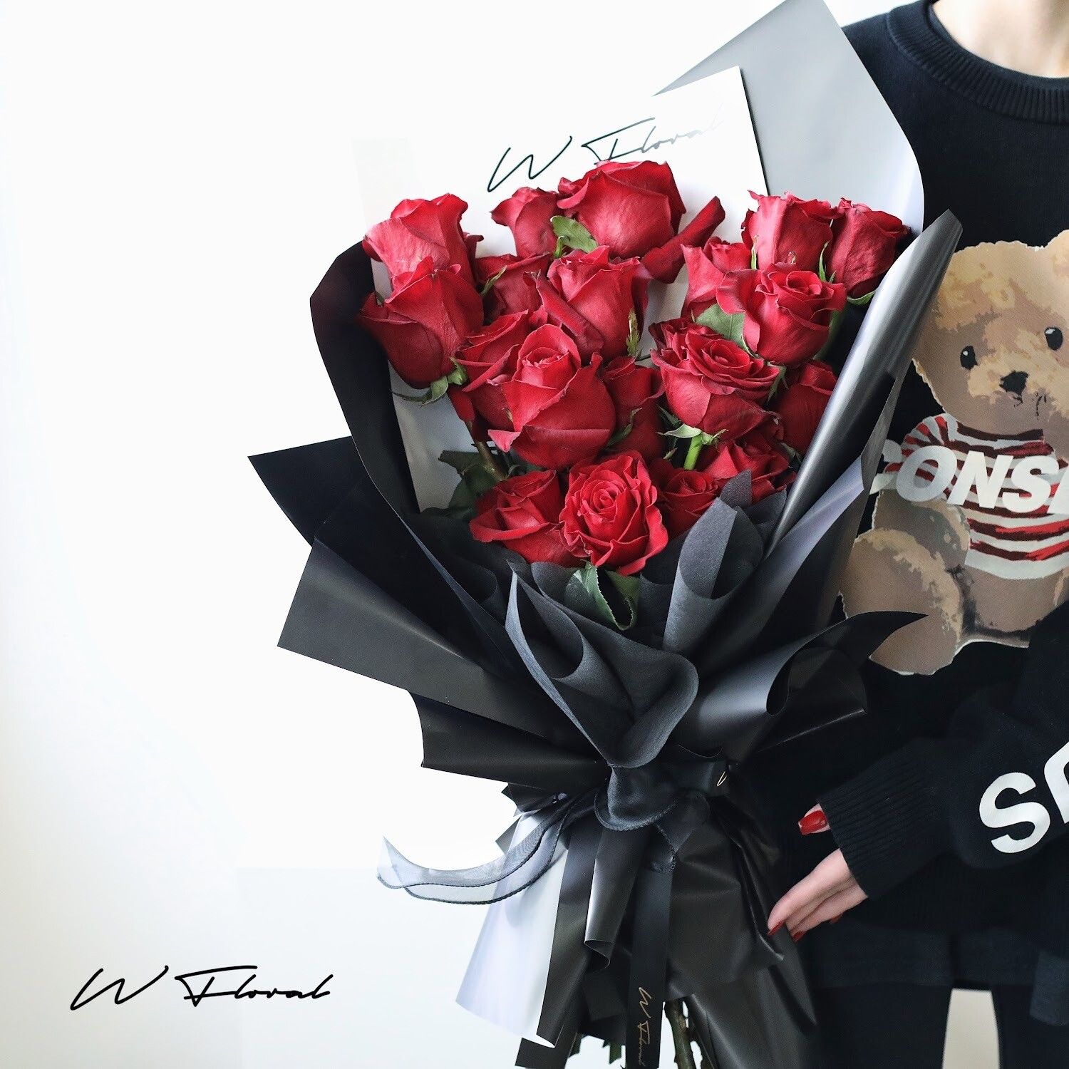 Classic red rose bouquet with 11 premium red roses and W Floral signature wrapping