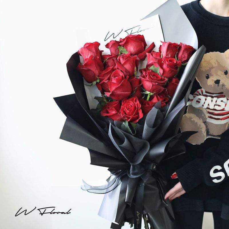 Classic red rose bouquet with 11 premium red roses and W Floral signature wrapping