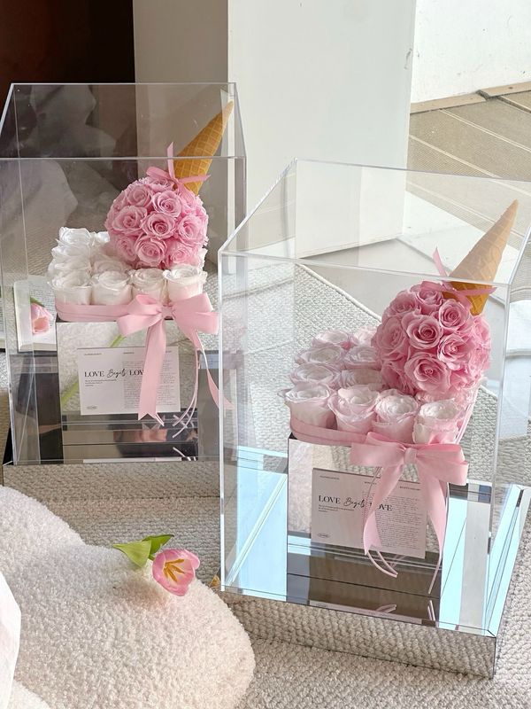 Preserved flower arrangement in playful ice cream cake-inspired style