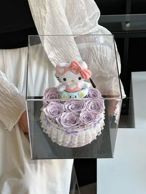 Lavender preserved flower gift with cute Hello Kitty plush