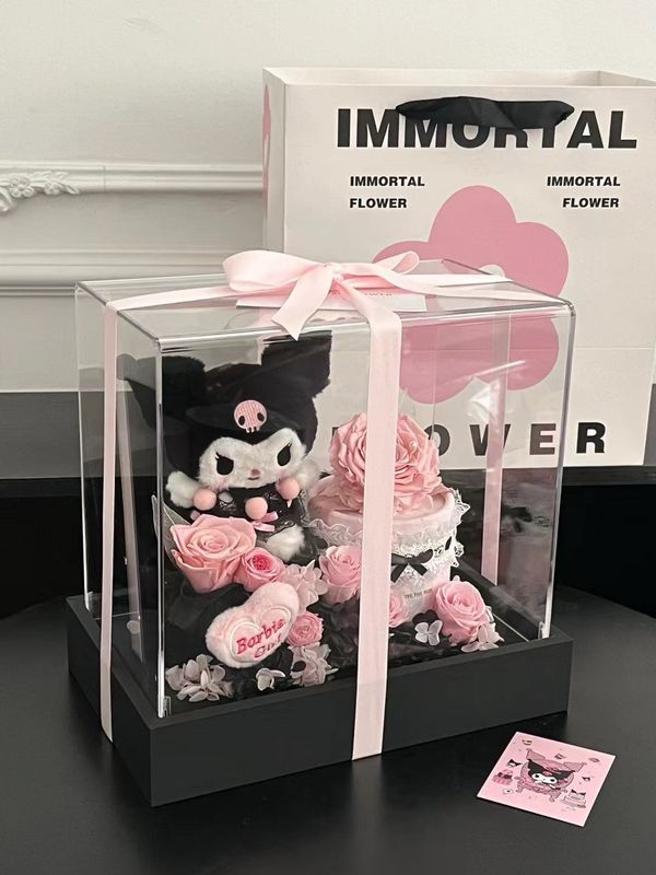 Kuromi-inspired preserved flower arrangement in dessert-style design