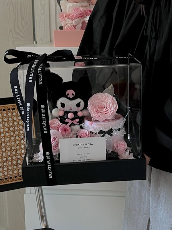 Cute preserved flower gift with Kuromi character detail