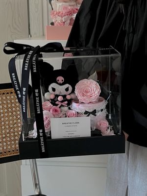 Cute preserved flower gift with Kuromi character detail