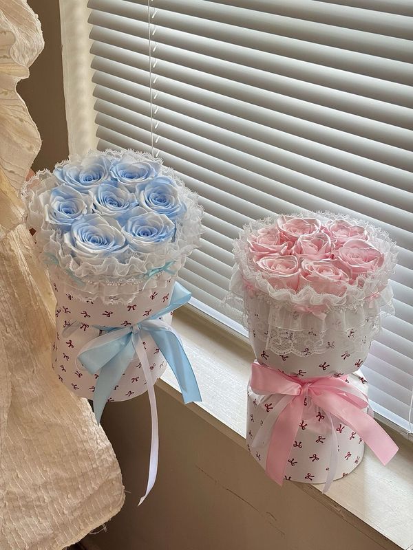 Lolita preserved rose round bouquet available in pink red blue and lavender