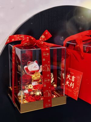 Preserved Flowers - Mini Prosperity Lucky Cat