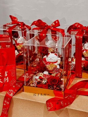 Preserved Flowers - Mini Prosperity Lucky Cat