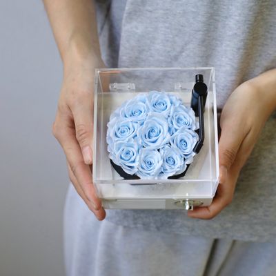 Preserved flower Bluetooth speaker gift in soft blue tones
