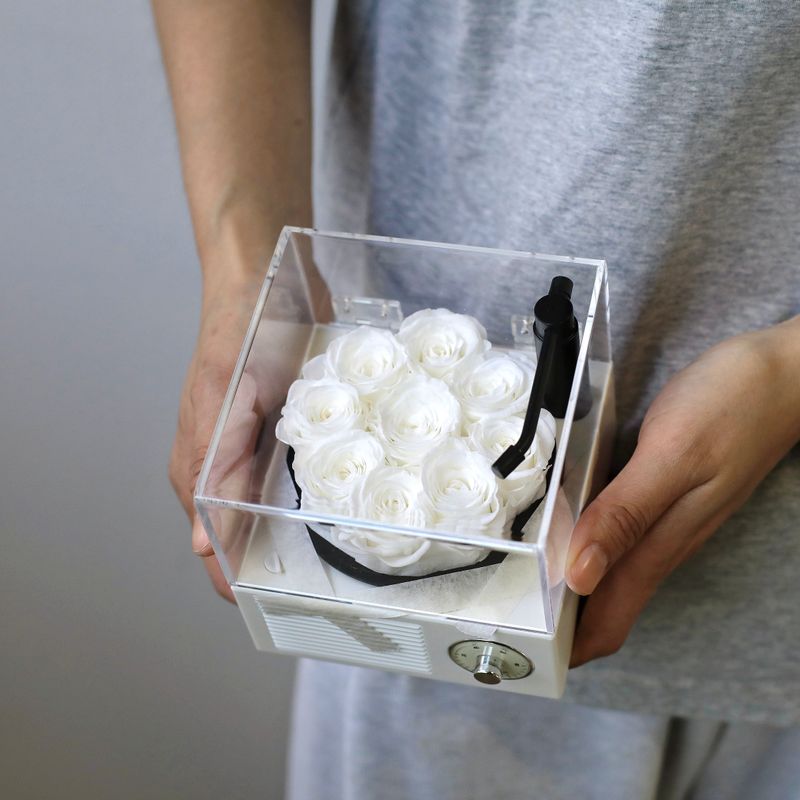 Mini Melody Bloom Bluetooth Speaker with white preserved roses