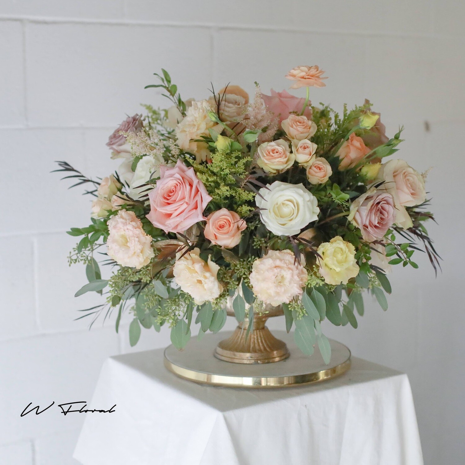 Lush Round Dinner Table Flowers Compote Arrangement