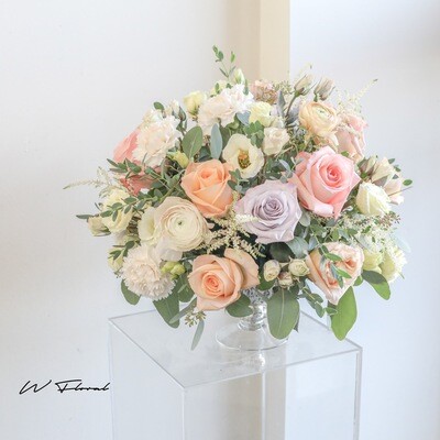 Lush Round Dinner Table Flowers Compote Arrangement