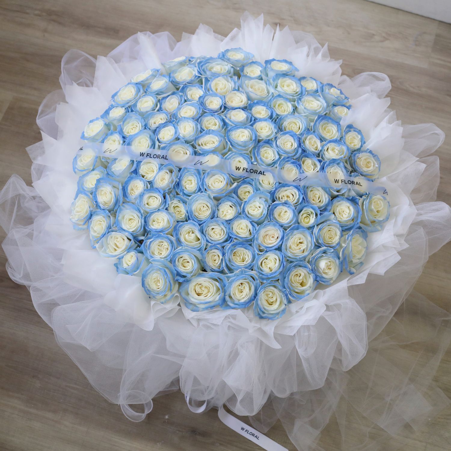 White Chiffon Icy Blue Roses