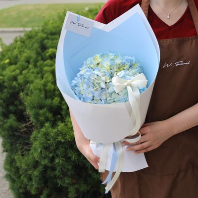 Blue hydrangea bouquet by W Floral Studio