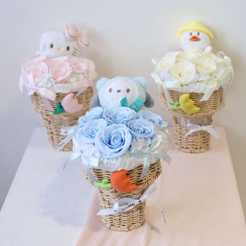 Artificial Soap Flower - Pochacco Blue Soap Flower Ice Cream Bouquet