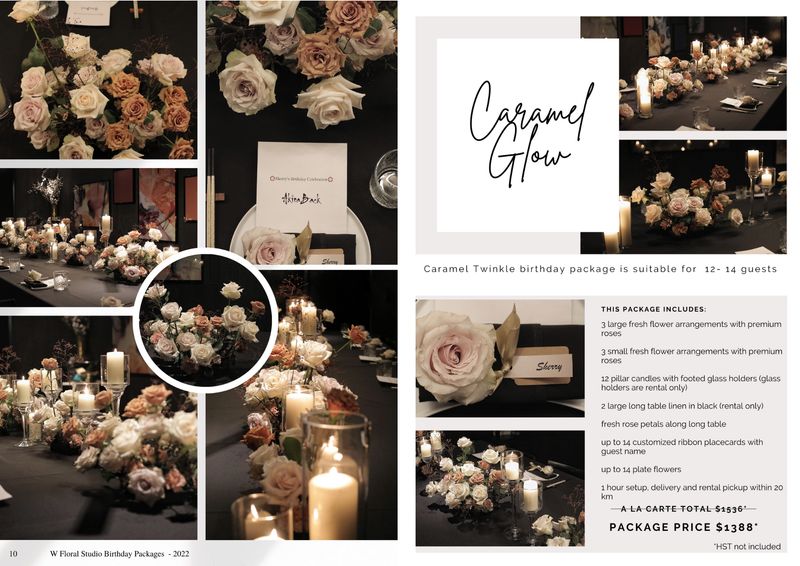 Caramel and blush rose table flowers for birthday dinner