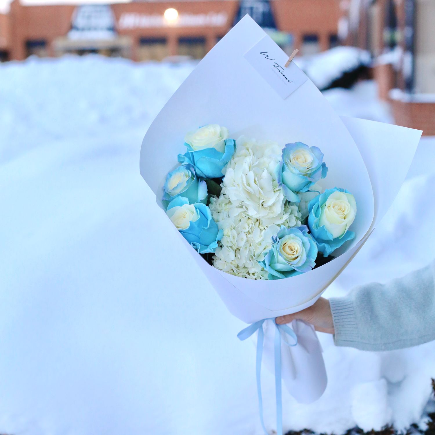 Snow-Kissed Hydrangea and Rose Bouquet - Bluelight Kiss - Valentine's Day 2026