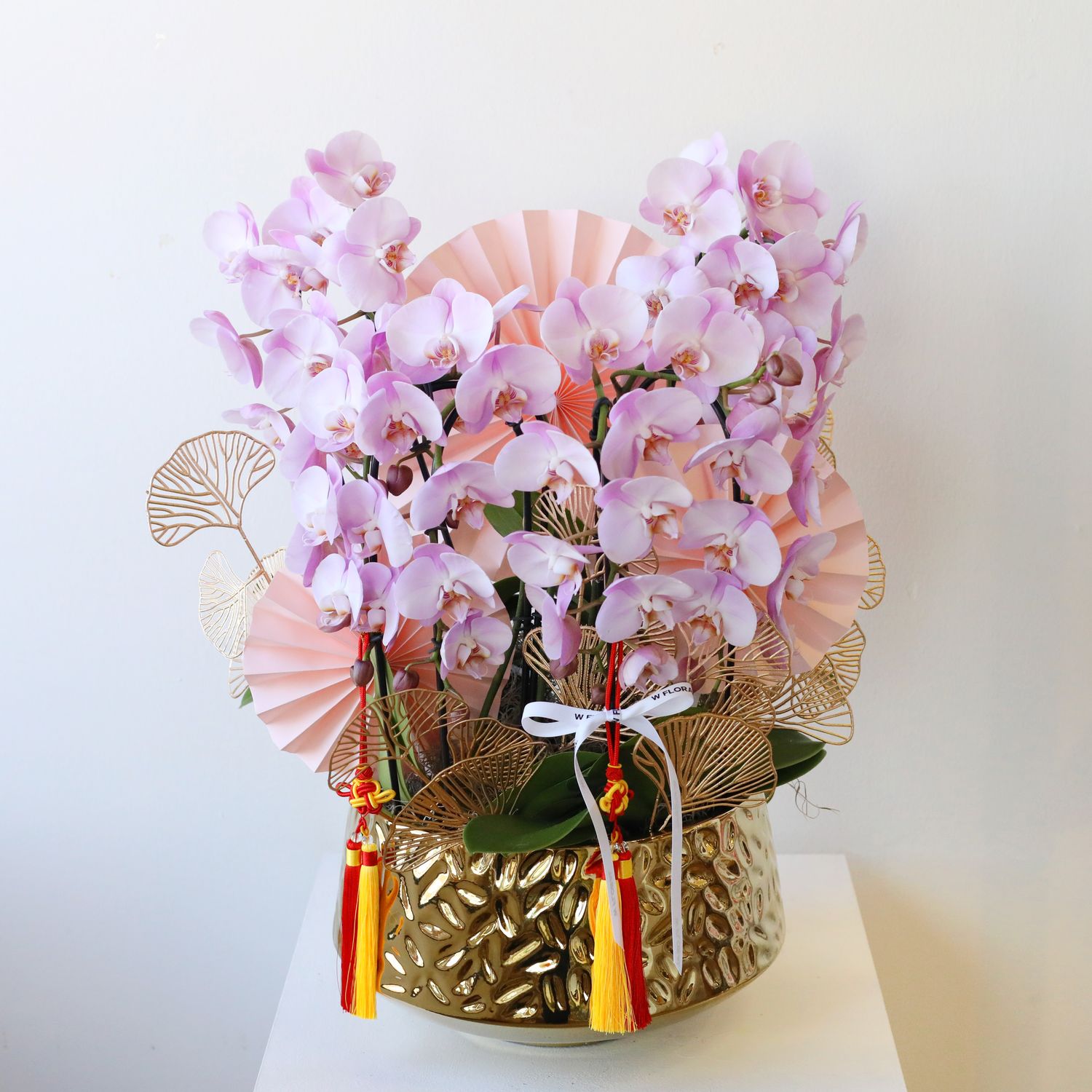 Eightfold Blessing Cascading Big Orchid Fortune Gold Pot - Pink