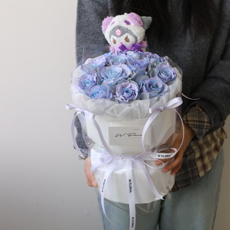 Lolita Round Rose Bouquet - Blue Lavender Rose - Kuromi Edition