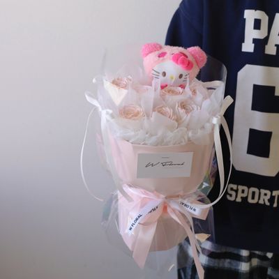 Preserved rose bouquet paired with adorable Hello Kitty plush