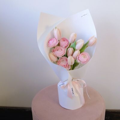 Blush Haze Bouquet - Ranunculus Hanoi & Holland Peach Tulip