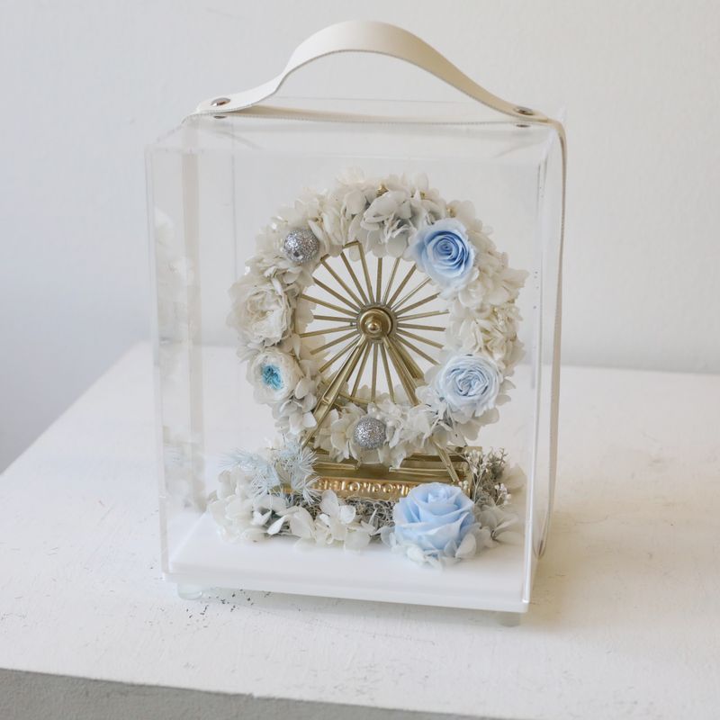 Preserved Flower - Mini Preserved Ferris Wheel Carry On - Icy Blue and White