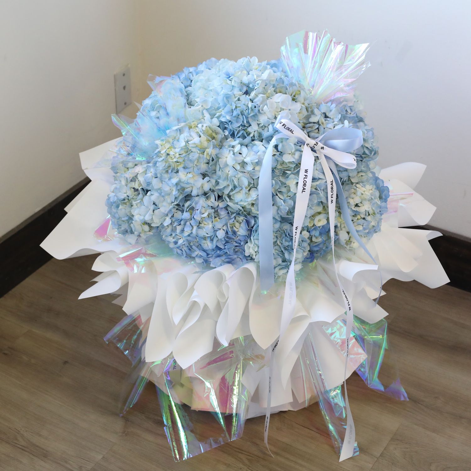 Blue hydrangea bouquet by W Floral Studio