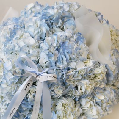 Blue hydrangea bouquet by W Floral Studio