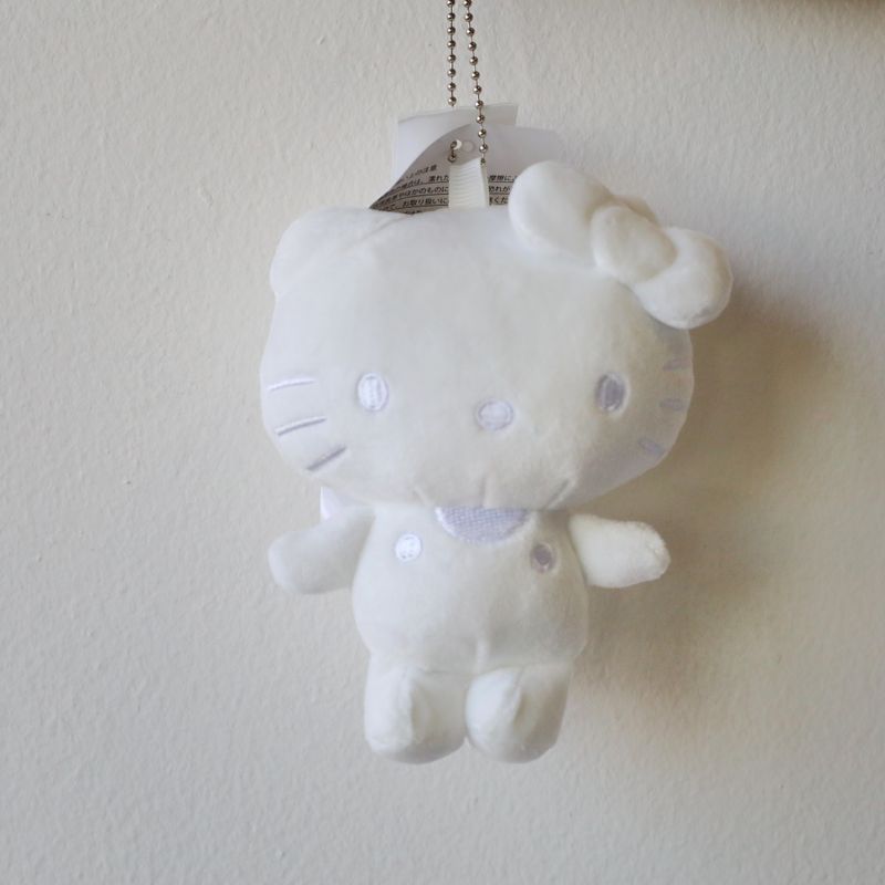 Hello Kitty fluffy white plush bag charm and keychain gift add-on